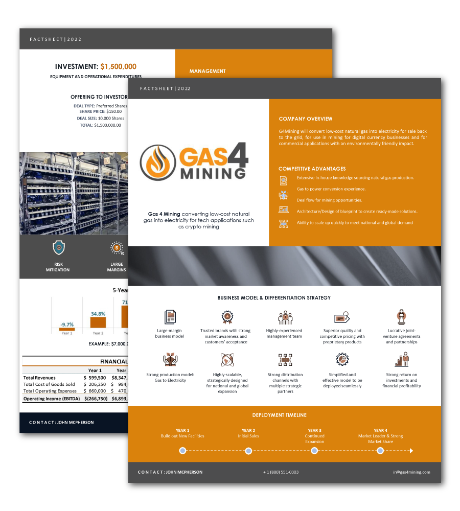 Gas for Bitcoin Mining Investor Fact Sheet